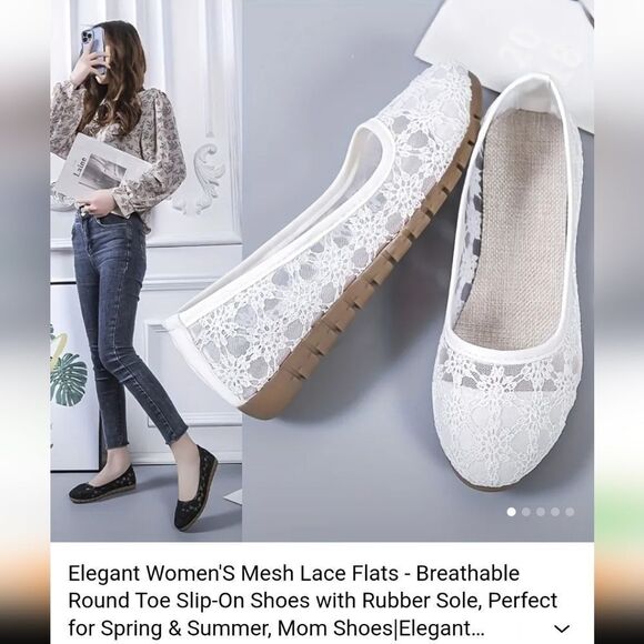 Elegant Women's Mesh Lace Flats - White - Picture 1 of 2